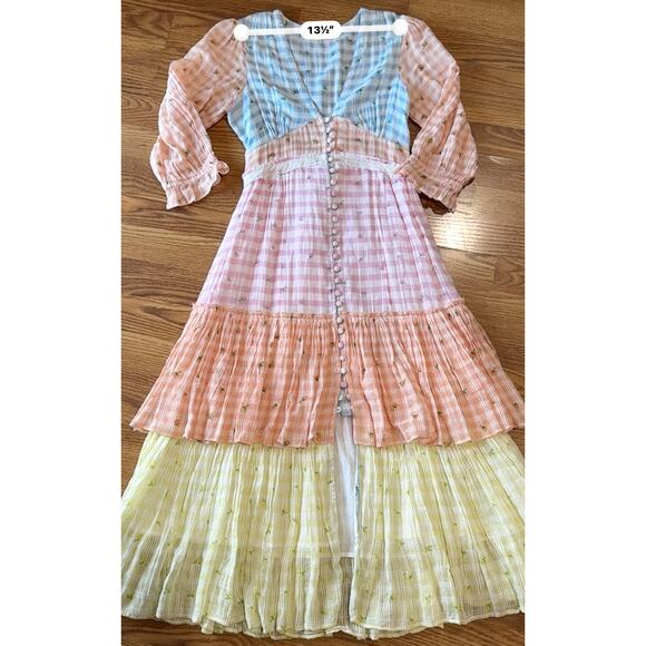LOVESHACKFANCY Ollie Tiered Floral Checkered Cotton boho Midi Dress size 2 - Picture 7 of 14